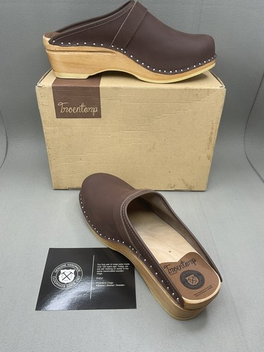 VANS Zoccoli svedesi nuovi $149 TROENTORP Da Vinci in pelle marrone taglia 46 US12 SPEDIZIONE GRATUITA