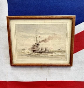 Superb Small Framed Watercolour Sketch of Royal Navy HMS Kelly by H.E Frecker - Picture 1 of 5