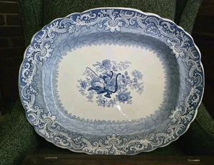 RARE C1804 IMPRESSED EAGLE MK ADAMS BL/WHT TRANSFERWARE PLATTER 19X16 - Picture 1 of 12