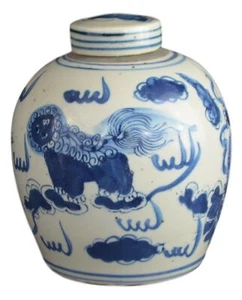 Vaso barattolo rivestito in ceramica porcellana blu e bianca, mento... - Foto 1 di 2
