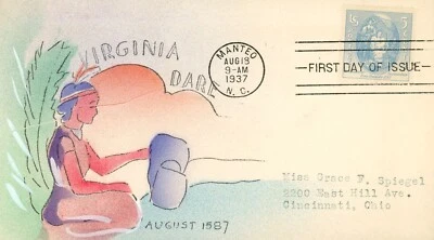 US 796 Risko Art Hand Painted FDC Virginia Dare - Image 1 of 3