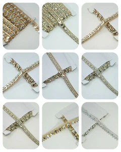 2 Yd FINE METALLIC COLOUR INDIAN ZARI MIRROR EDGING TRIM WEDDING DRESS EMBELLISH - Picture 1 of 37