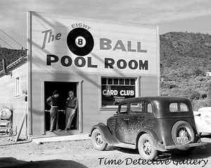 8-Ball Pool Hall / 1933 Willys Wagon, Shasta Cnty, CA 1940 - Vintage Photo Print - Picture 1 of 1