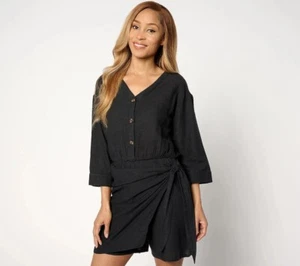 AnyBody Gr. XL Petite Y-Neck Drop Shoulder Wrap Strampler SCHWARZ A647645 - Bild 1 von 1