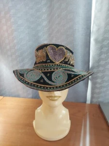 Vintage Myanmar Burmese Burma Kalaga Floppy Boho Hat Phoenix Sequins Embroidery - Picture 1 of 7