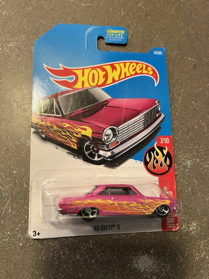 Hot Wheels '63 CHEVY II HW Flames Pink 14/365 7/10 - Image 1 of 4