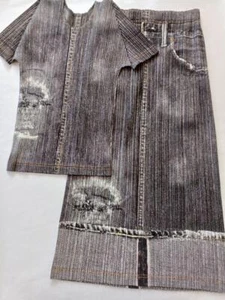 Issey Miyake Pleats Please Denim Printed Tops & Skirt Set Up Black Size 3 Women - Picture 1 of 7