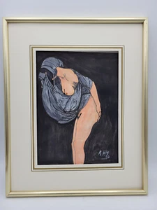 Aquarell Tusche Halbakt mit schwarzem Umhang, monogr. K. HY, dat. ´67 - Bild 1 von 7