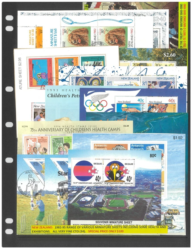 New Zealand 1982-95 Range of 34 Mini Sheets incl. Health & Exhibitions CTO 29-17 - Image 1 of 2