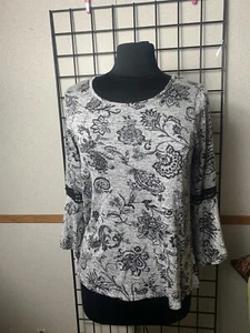 Rue Juju Womens Size L Black/Gray Floral L/S Top - Picture 1 of 5