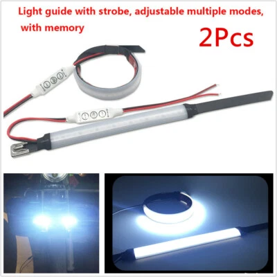 2Pcs Strobe Adjustable Mode Motorcycle Fork Turn Signals Light White LED Strips - Image 1 of 4