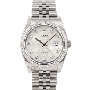 ROLEX DATEJUST 116234 STEEL 36MM WATCH SILVER JUBILEE DIAMOND DIAL DIAMOND BEZEL - Picture 1 of 9