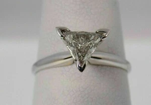 Trillion Cut Lab Created Diamond Women Wedding Pretty Ring 14K White Gold Plated - Picture 1 of 4