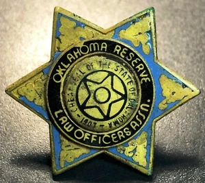 Pin vintage 1907 de la Asociación de Oficiales de la Ley de la Reserva de Oklahoma - Imagen 1 de 2