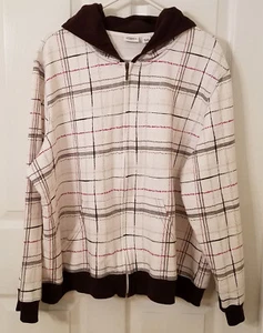 Cato Full Zip Knit French Terry Hoodie Jacket 22W 24W Off White Dk Brown Pink   - Picture 1 of 10