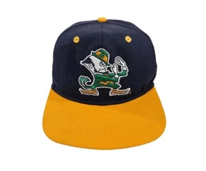 VTG 90s Notre Dame Fighting Irish Leprechaun Big Logo Fitted Hat Size 7 Blue - Picture 1 of 11