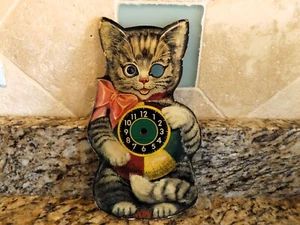 VINTAGE WESTERN GERMANY MOVING EYES KITTY CAT CLOCK FACE FOR PARTS OR RESTORE - Picture 1 of 12