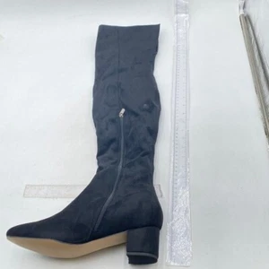 Black Women Over The Knee Chunky High Heels Stretch Thigh High Zipper Long Boot - Picture 1 of 6