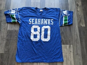 VTG Seattle Seahawks 80's Steve Largent Rawlings Jersey T-Shirt Adult L J Moe - Picture 1 of 8