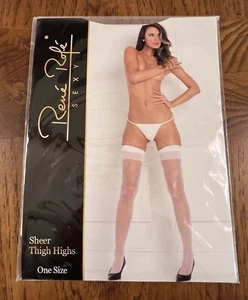 Nuevas pantimedias de nylon blancas Rene Rofe sexy transparentes hasta el muslo #8019 - Imagen 1 de 2
