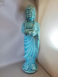 Vintage 19" Ceramic Standing Buddha Figure Lotus Base - Picture 1 of 5