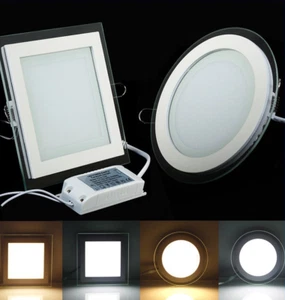 Dimmable 6W/9W/12W/18W Glass Edge LED Recessed Ceiling Panel Light Downlight  - Picture 1 of 16
