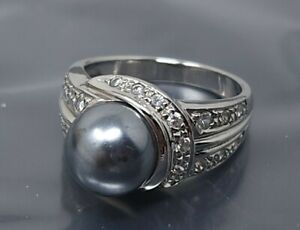 Vintage Sterling Silver Black Pearl Ring size  8