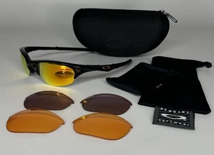 Oakley Half Jacket 1.0 Sunglasses Black/ Fire Iridium Lenses W/Accessories - Picture 1 of 13