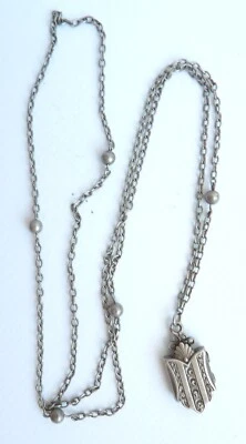 Chaine Collier pendentif en ARGENT bijou ancien silver chain reliquaire fob - Photo 1/4