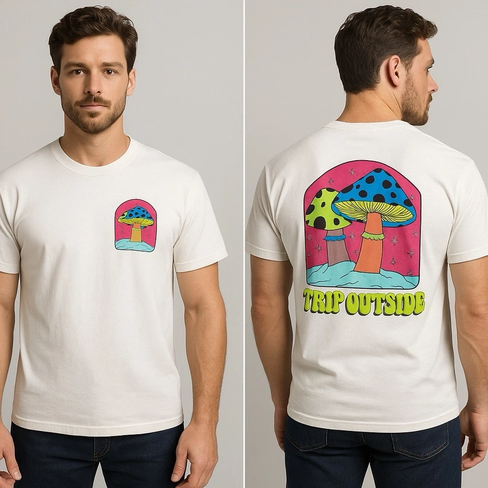 Camiseta WESC Trip Outside Mushroom para Hombres L Blanca Gráfico Psicodélico Camiseta de Patín Foto 1 de 4