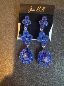 Jim Ball Royal Blue Dangle Crystal Earrings NWT 2 3/4 inches - Picture 1 of 1