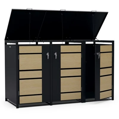 Mülltonnenbox 3 240 L Gartenhaus Wetterfest Trennmülleimer mit Deckel Stahl  - Bild 1 von 4