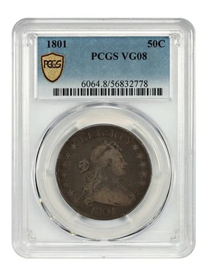 Medio dólar busto drapeado 1801 50C graduación profesional VG08 - medio dólar clave temprano Foto 1 de 4