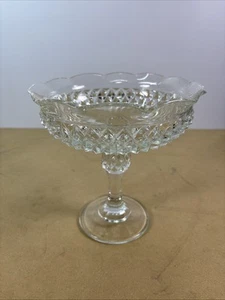 VINTAGE Clear Cut Diamond INDIANA GLASS Pedestal Footed Candy Dish Compote 7" - Picture 1 of 6