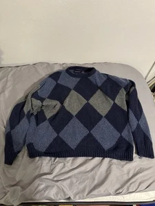 Roundtree & Yorke XL Chunky Knit Sweater Argyle Style Blue Hand Knit - Picture 1 of 6