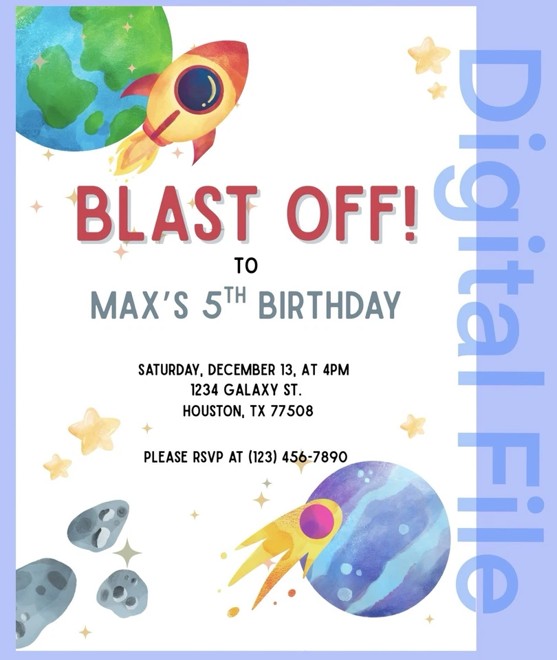 Invitación de fiesta de cumpleaños personalizada | Tema del espacio exterior Foto 1 de 1