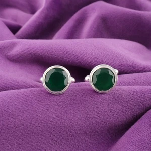 Natural Green Onyx Business Formal Boyfriends Gift Cufflinks Jewelry 925 Silver - Picture 1 of 6