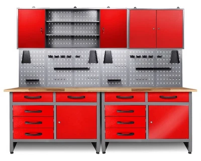 Ondis24 Werkstatt Set 240 cm Werkbank Metall Werkzeugschrank Lochwand Haken Rot - Bild 1 von 4