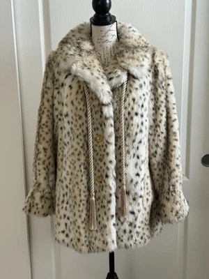 Vintage Sportowne Faux Lynx Fur Coat Jacket Mob Wife Size M Union Label 1980s - Image 1 of 4