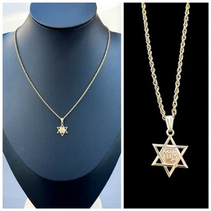 Vintage 12K Gold Filled Star of David Necklace Hebrew Zion Pendant Rope Chain - Picture 1 of 7