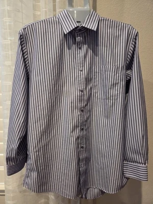 Nordstrom Traditional Fit Dress Shirt Men 16/34 Blue Striped Button Wrinkle Free - Image 1 of 4