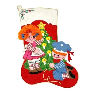 Vintage Bucilla Raggedy Ann Andy Filz Weihnachtsstrumpf fertiges komplettes Set - Bild 1 von 6