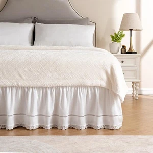 Wrap Around Ruffled Lace Bed Skirt, Elastic Dust Ruffle with Adjustable Belts... - Picture 1 of 6
