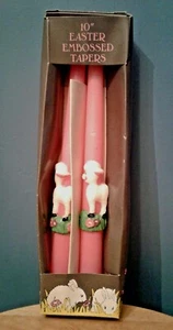 Vintage Ostern rosa Kerze mit weißem Lamm Kerze 10" konisch Robert Alan. RAR! - Bild 1 von 12