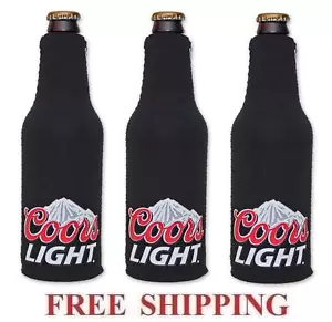 COORS LIGHT MOUNTAINS 3 BEER BOTTLE SUIT COOLERS ZIP UP KOOZIE COOLIE BLACK NEW - Picture 1 of 1