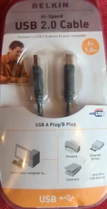 Belkin NEW Hi Speed USB 2.0 Cable 6 Ft. USB A Plug B Plug F3U133v06 - Picture 1 of 8