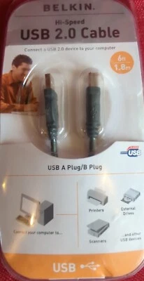 Belkin NEW Hi Speed USB 2.0 Cable 6 Ft. USB A Plug B Plug F3U133v06 - Image 1 of 4