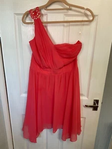 Lipsy - Coral One Shoulder Fit & Flare Dress Size Uk 12 - Picture 1 of 10