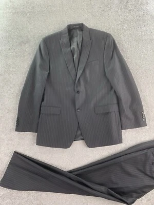 Calvin Klein Suit 40 R Black Wool Striped Designer Premium Jacket Pants 35x31 - Image 1 of 4