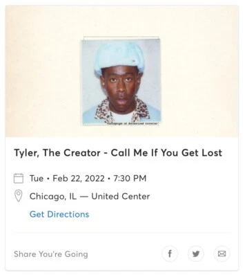 2 SEATS Tyler, the Creator Call Me If You Get Lost Tour Concert Tickets Chicago - Image 1 of 4